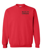 Made in Canada Plaid Background Left Chest and Back Crewneck Sweatshirt - Gildan Canada (sewn Internationally) - Unisex