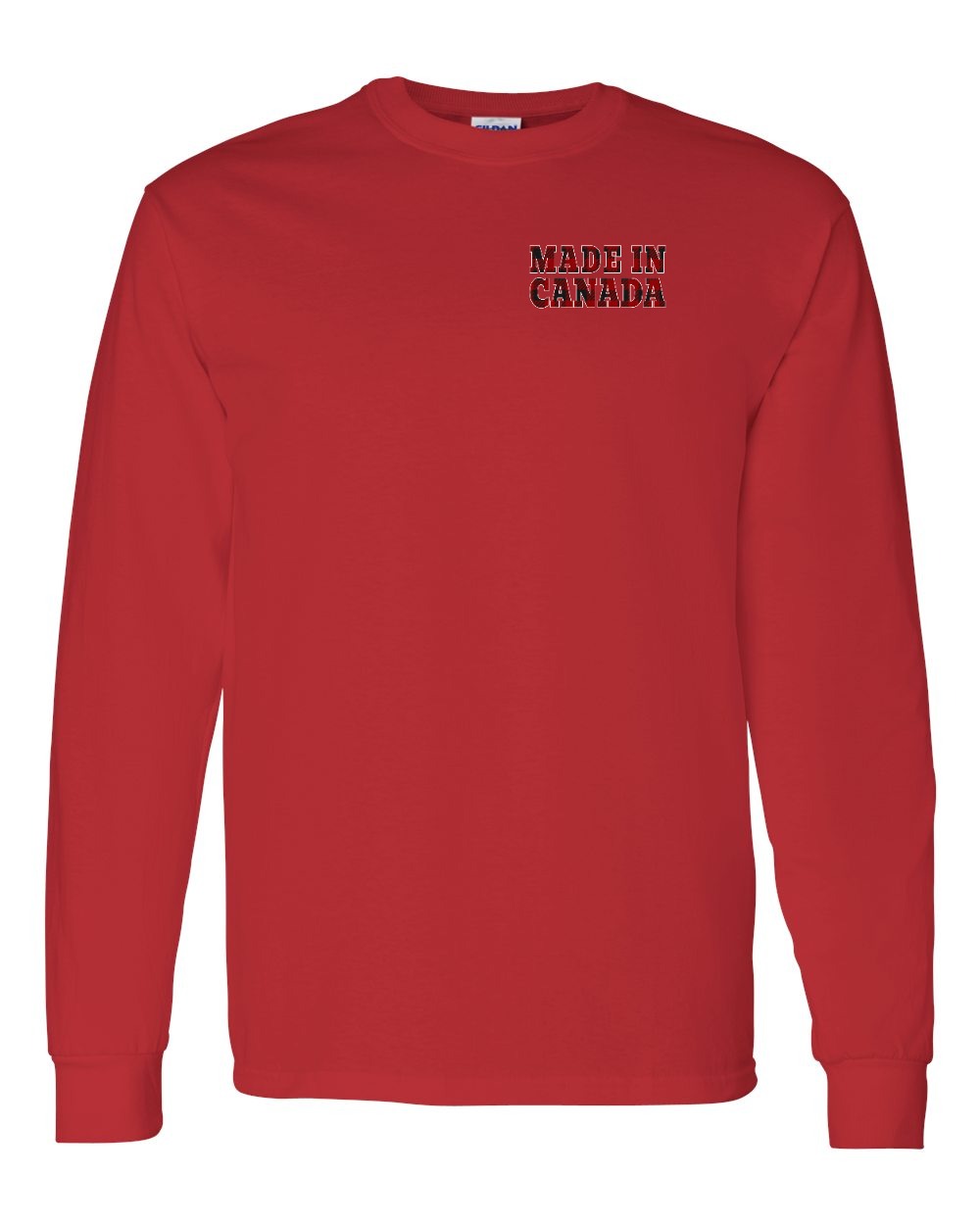 Made in Canada Plaid Background Left Chest Long Sleeve - Gildan Canada (sewn Internationally) - Unisex