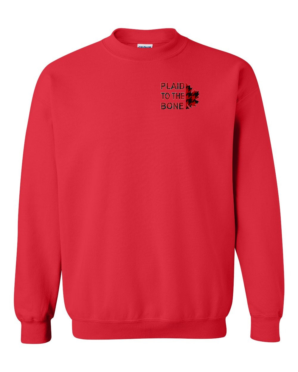 Plaid to the Bone Stacked Leaf Left Chest Crewneck
