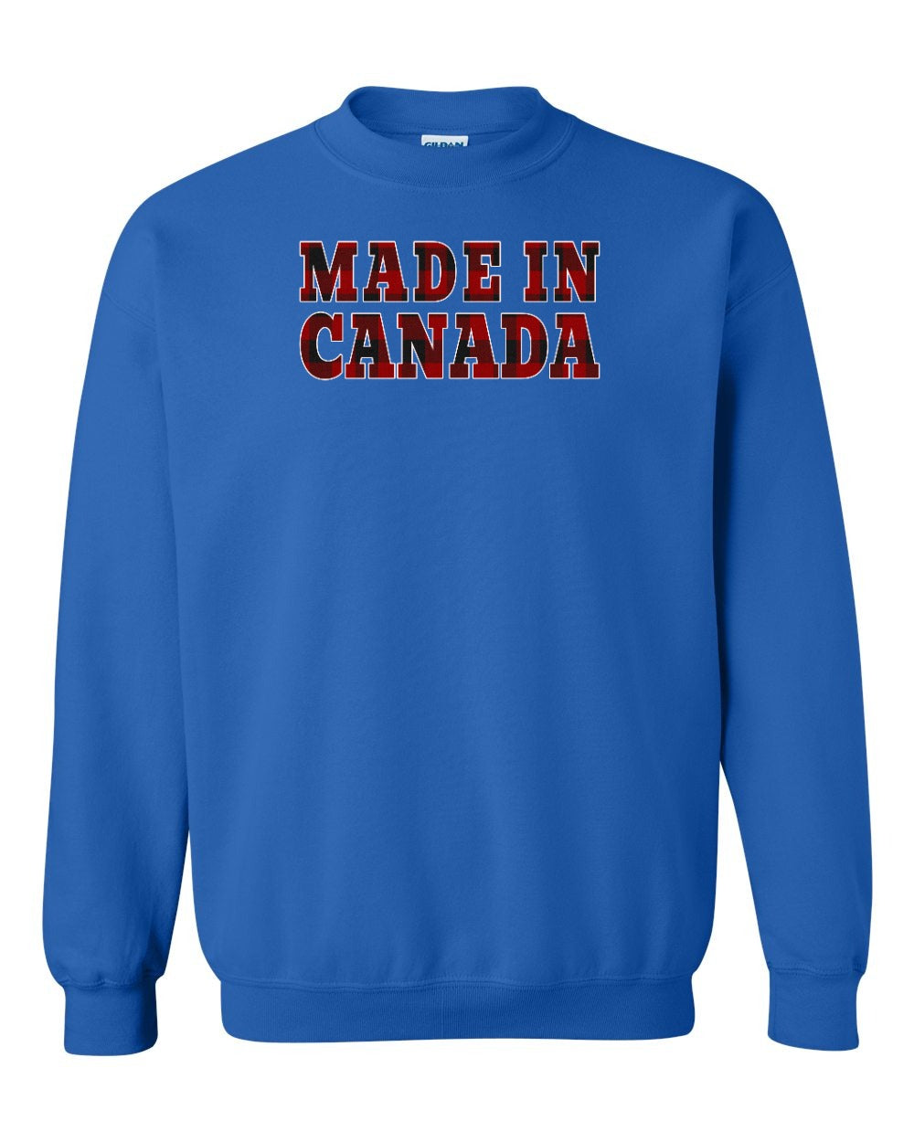 Made in Canada Plaid Background Crewneck Sweatshirt - Gildan Canada (sewn Internationally) - Unisex