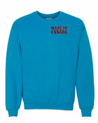 Made in Canada Plaid Background Left Chest Crewneck Sweatshirt - Gildan Canada (sewn Internationally) - Unisex