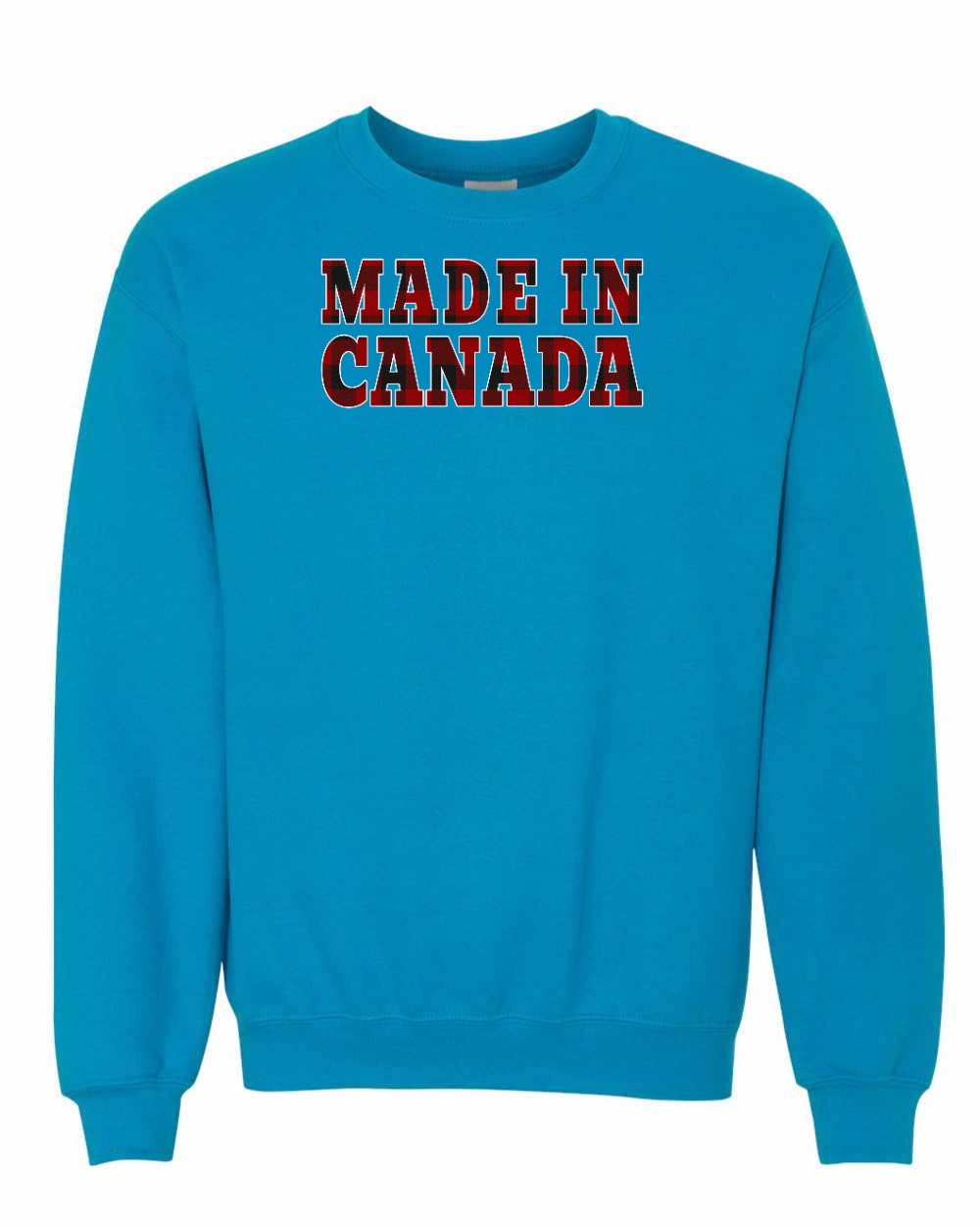 Made in Canada Plaid Background Full Crewneck