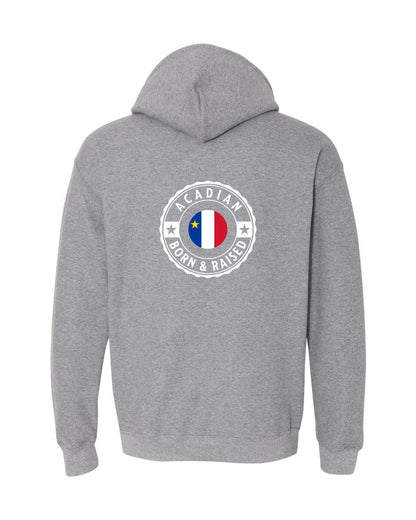 Acadian Born and Raised Acadian Flag Center - Left Chest and Back Zip Hoodie