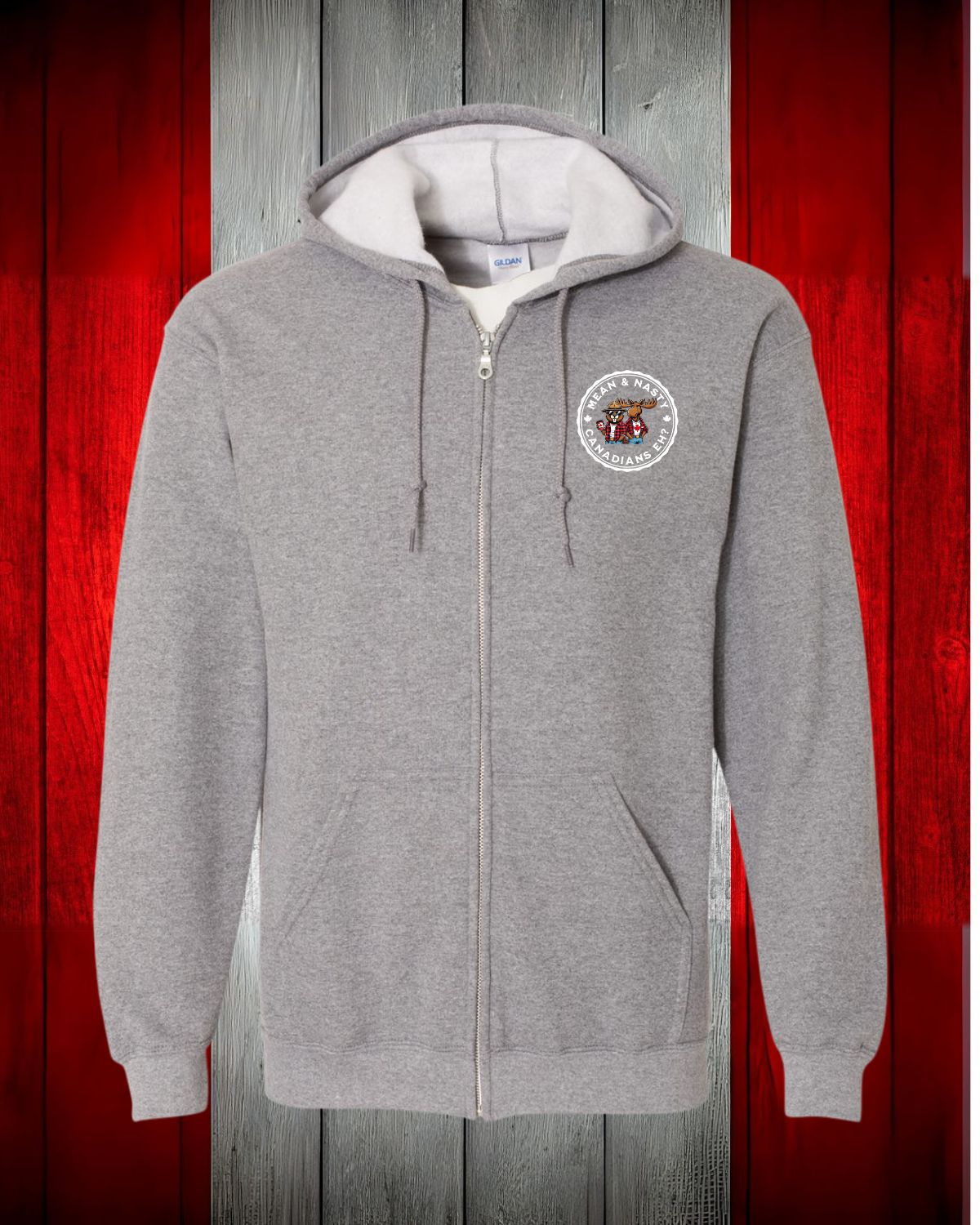 Mean and Nasty Canadians Eh! Left Chest Zip Hoodie