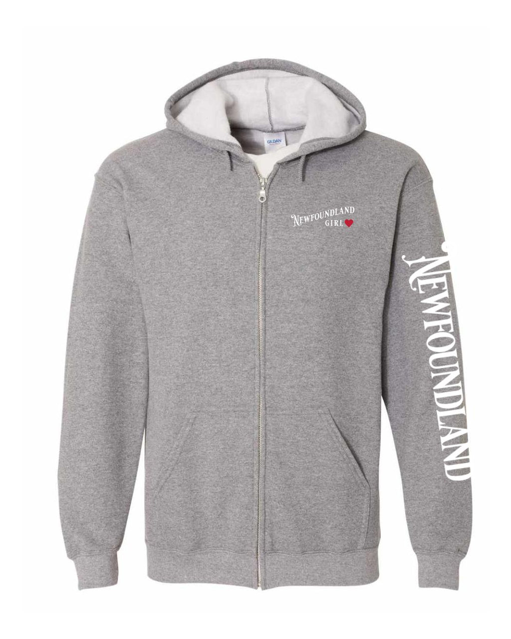 NFLD Girl Red Heart Left Chest And Sleeve Zip Hoodie - Unisex