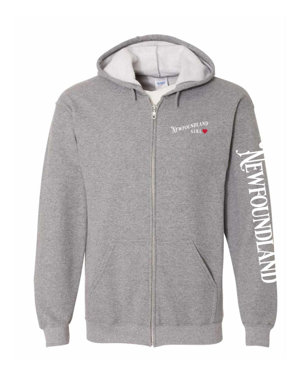 NFLD Girl Red Heart Left Chest And Sleeve Zip Hoodie - Unisex