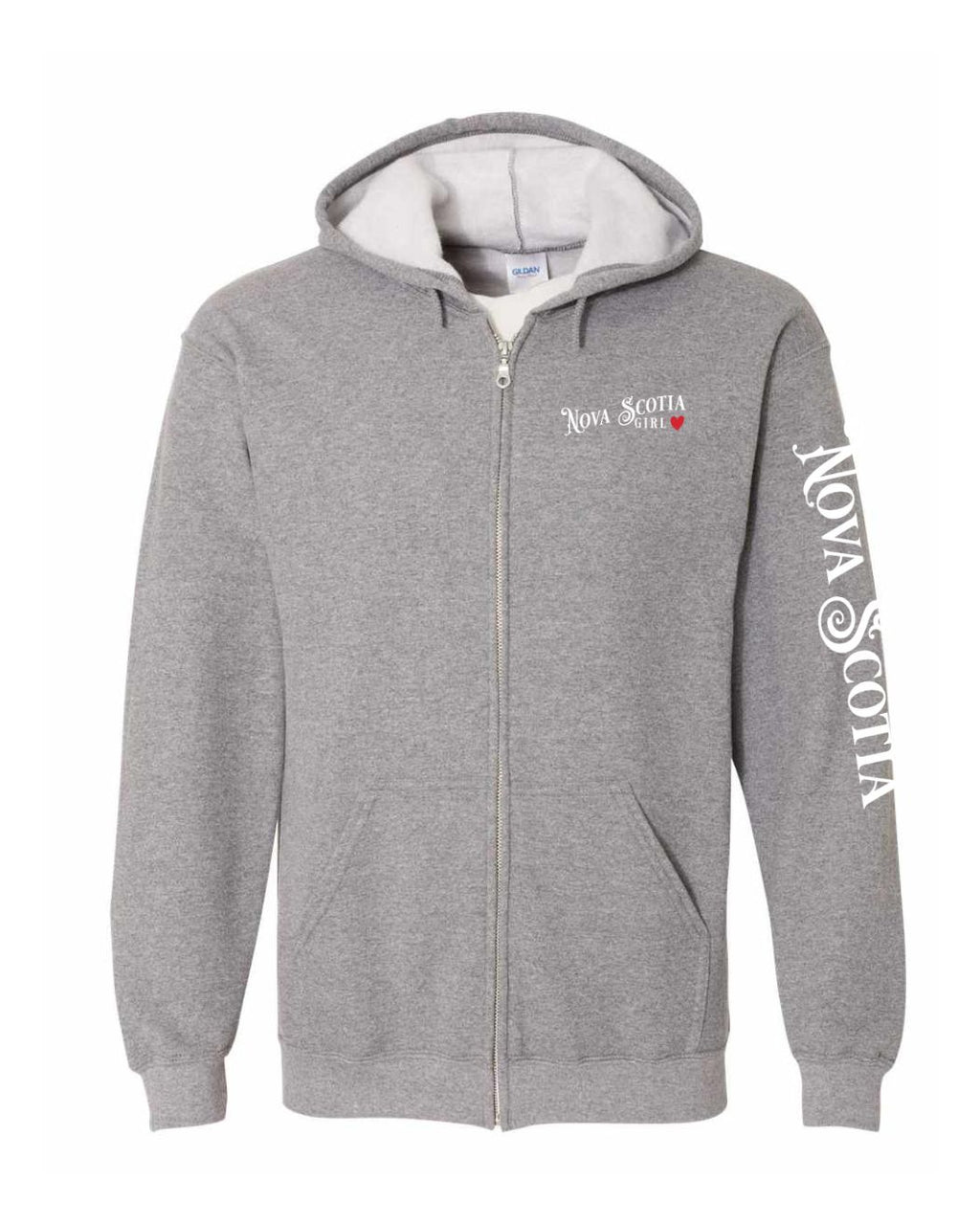 NS Girl Red Heart Left Chest and Sleeve Zip Hoodie - Unisex