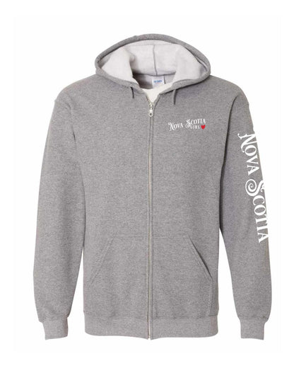 Nova Scotia Girl Red Heart Left Chest and Sleeve Zip Hoodie