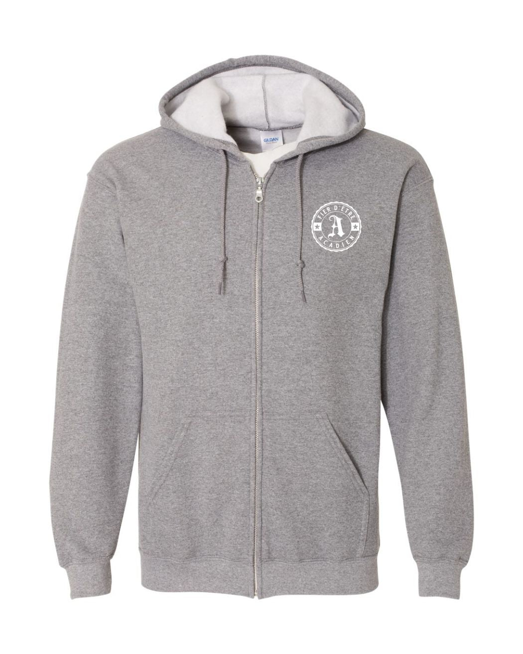 Fier D'etre Acadien White Design Left Chest Only French Zip Hoodie
