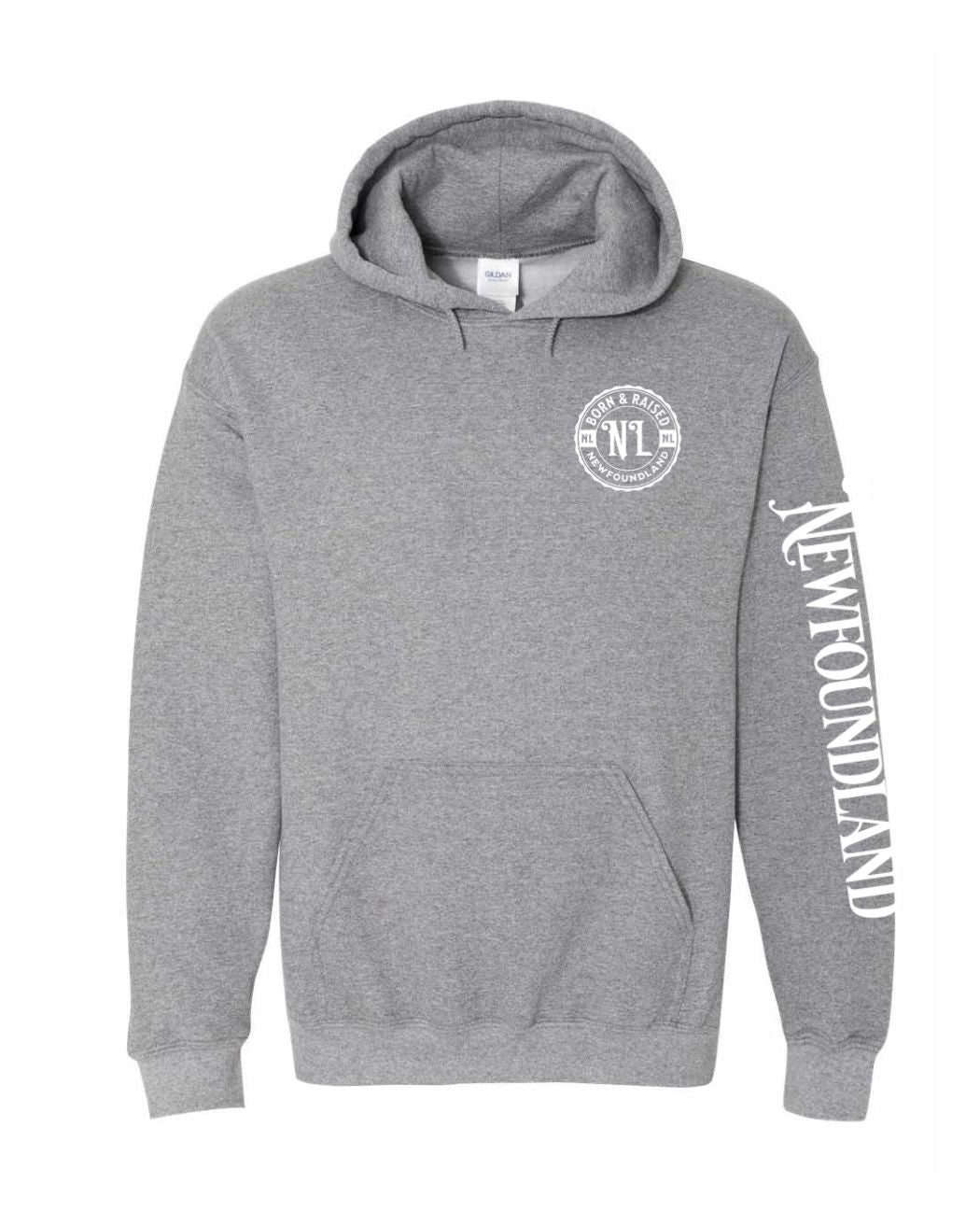 Born and Raised NFLD Left Chest and Sleeve Pullover Hoodie - Unisex