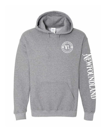 Born and Raised Newfoundland Left Chest and Sleeve Pullover Hoodie