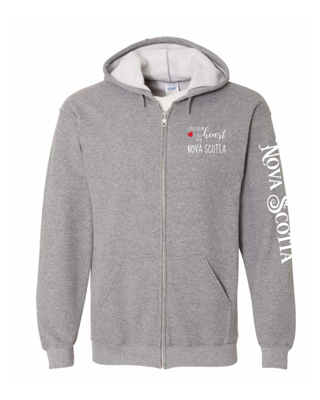 A piece of my heart is in Nova Scotia Left Chest and Sleeve Zip Hoodie