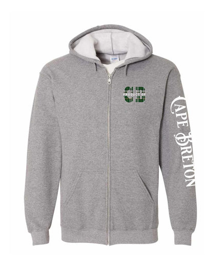 Product of Cape Breton Left Chest and Sleeve Zip Hoodie