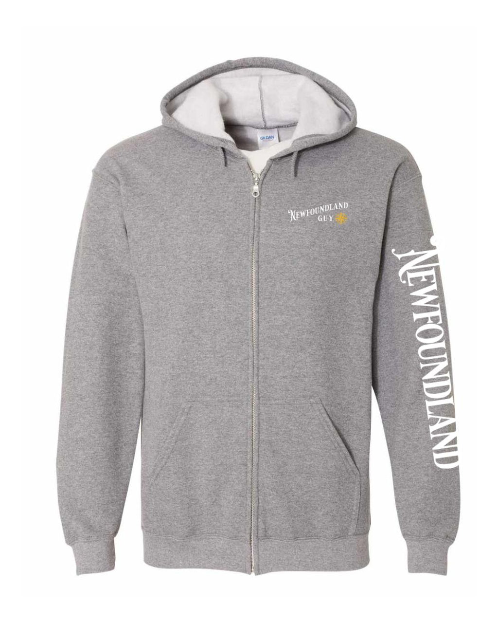 NFLD Guy Yellow Compass Left Chest And Sleeve Zip Hoodie - Unisex