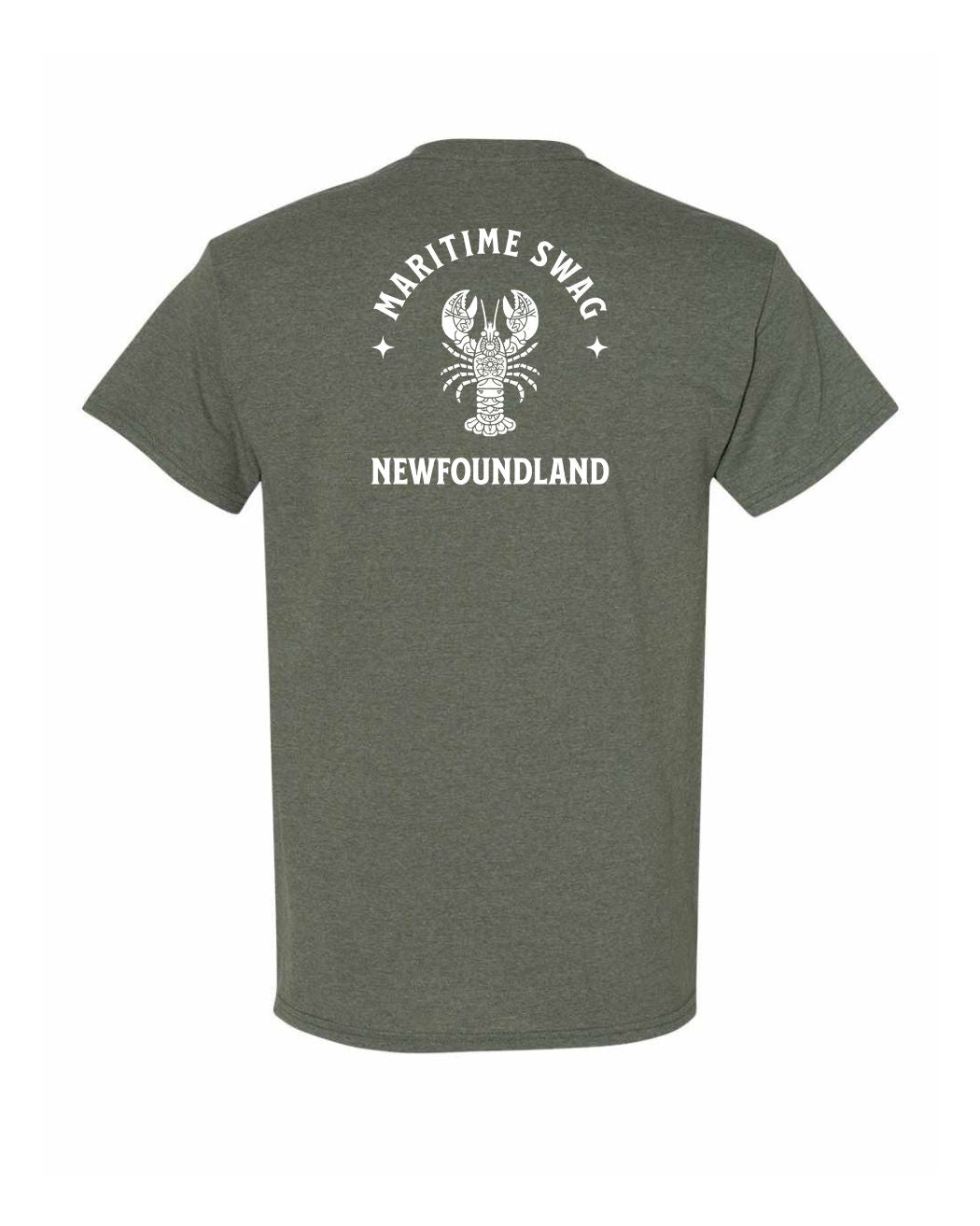 Maritime Swag NFLD Mandala white Lobster Left Chest and Back Men's Tee