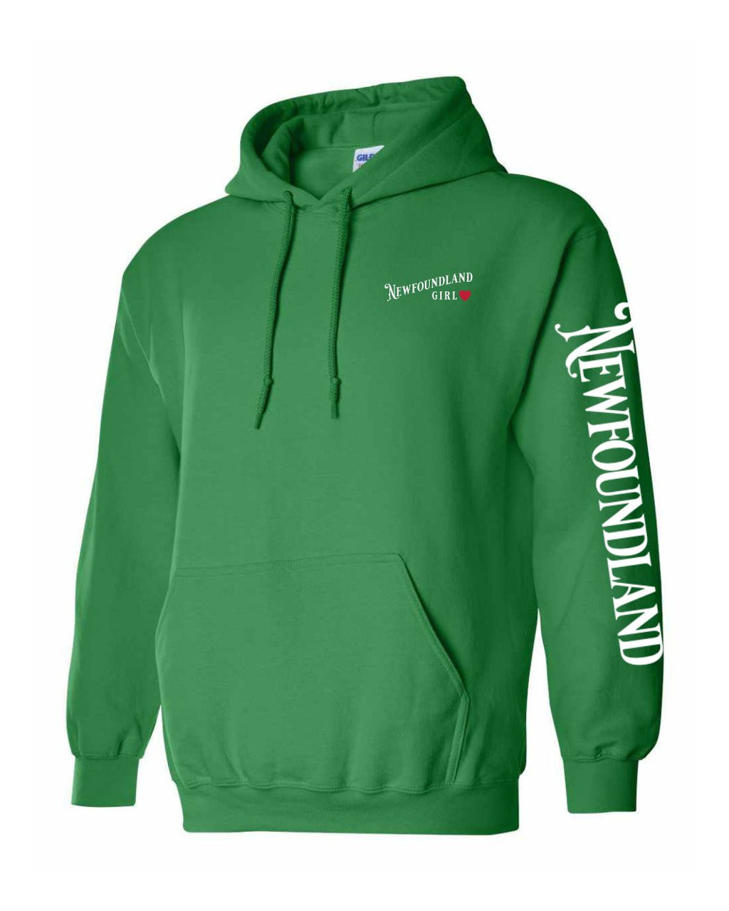NFLD Girl Red Heart Left Chest and Sleeve Pullover Hoodie - Unisex