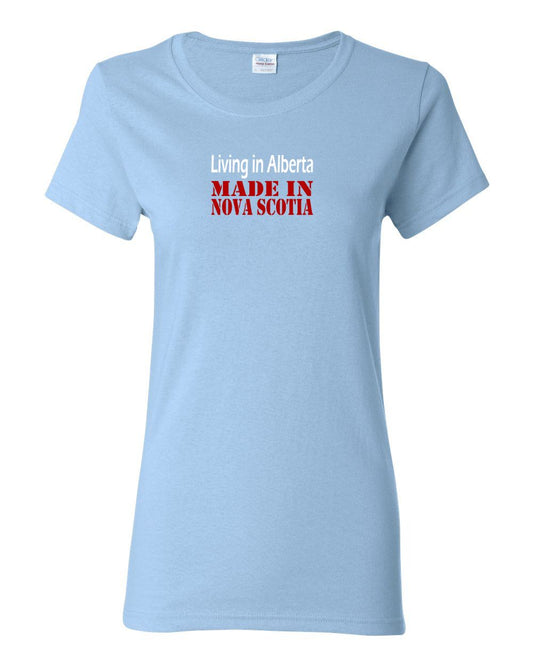 Living In Alberta Made In Nova Scotia Small Light Blue Scoop Women's Tee