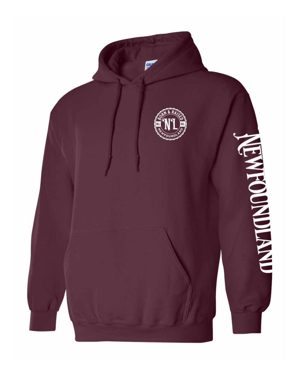 Born and Raised Newfoundland Left Chest and Sleeve Pullover Hoodie