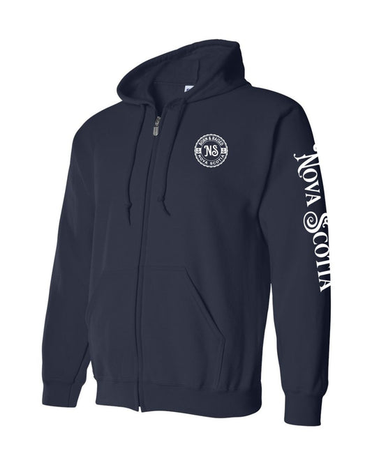 Born And Raised Nova Scotia Left Chest and Sleeve Zip Hoodie