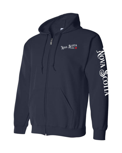 Nova Scotia Girl Red Heart Left Chest and Sleeve Zip Hoodie