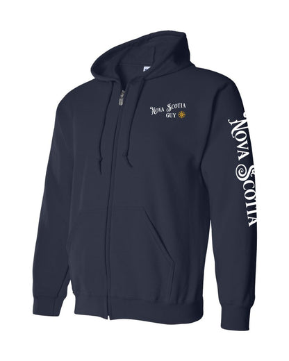 Nova Scotia Guy Yellow Compass Left Chest and Sleeve Zip Hoodie