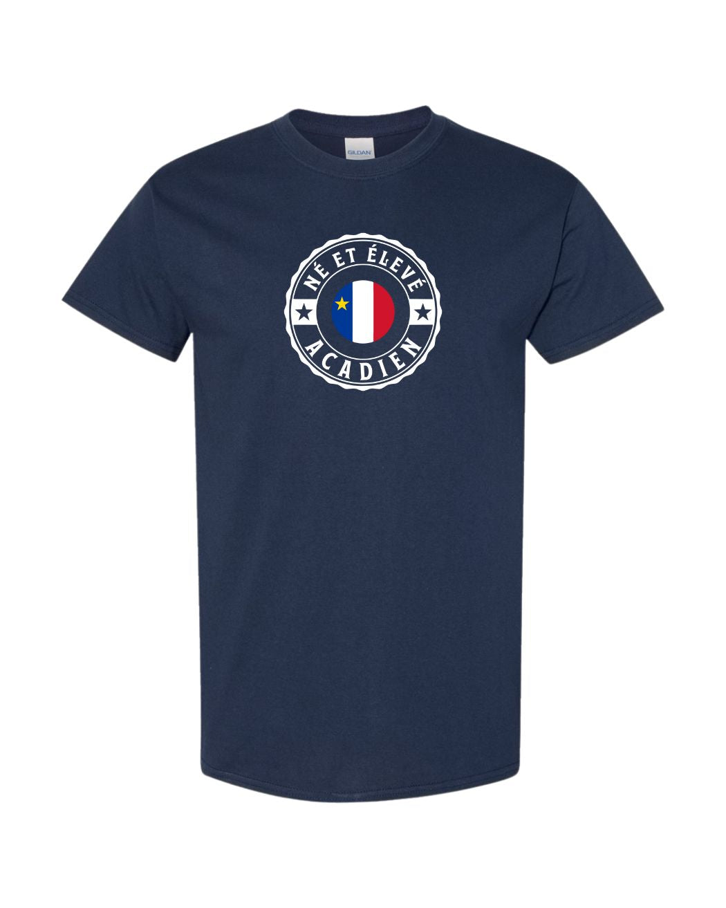 Ne Et Eleve Acadien with Acadian Flag Center Men's Tee