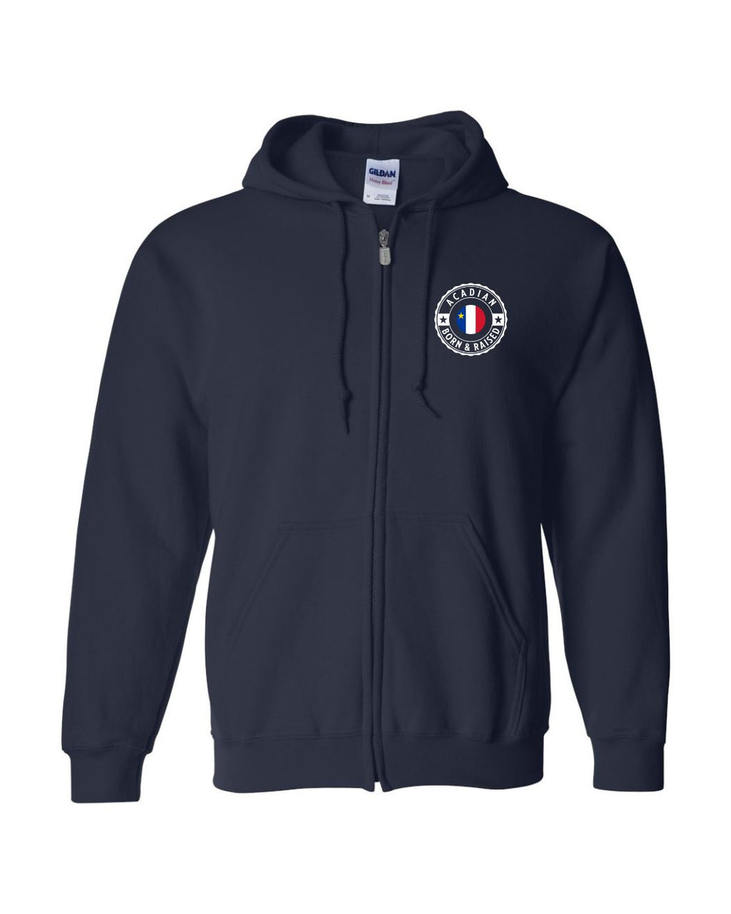 Acadian Born and Raised Acadian Flag Center - Left Chest and Back Zip Hoodie - Unisex