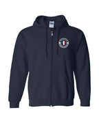 Acadian Born and Raised Acadian Flag Center - Left Chest and Back Zip Hoodie - Unisex