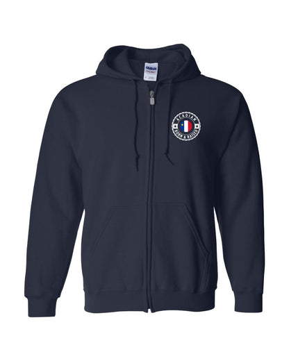 Acadian Born and Raised Acadian Flag Center - Left Chest and Back Zip Hoodie