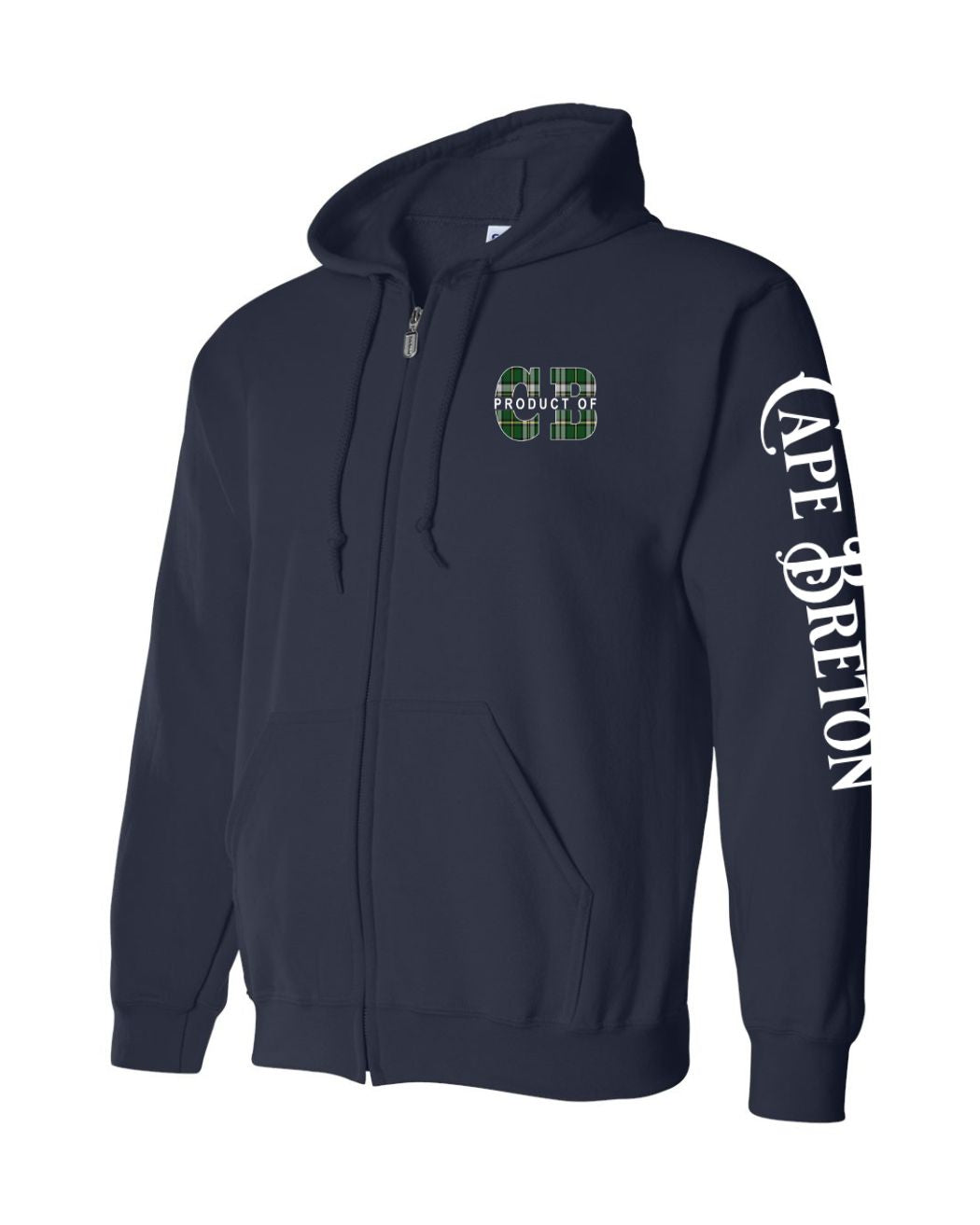 Product of Cape Breton Left Chest and Sleeve Zip Hoodie