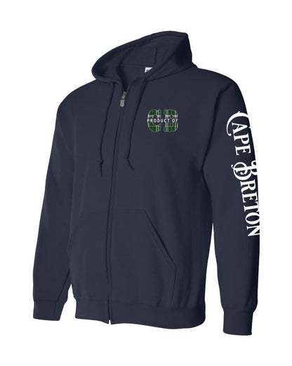 Product of Cape Breton Left Chest and Sleeve Zip Hoodie