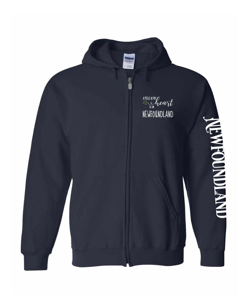 A piece of My heart in NFLD (Red Heart) Left Chest And Sleeve Zip Hoodie - Unisex