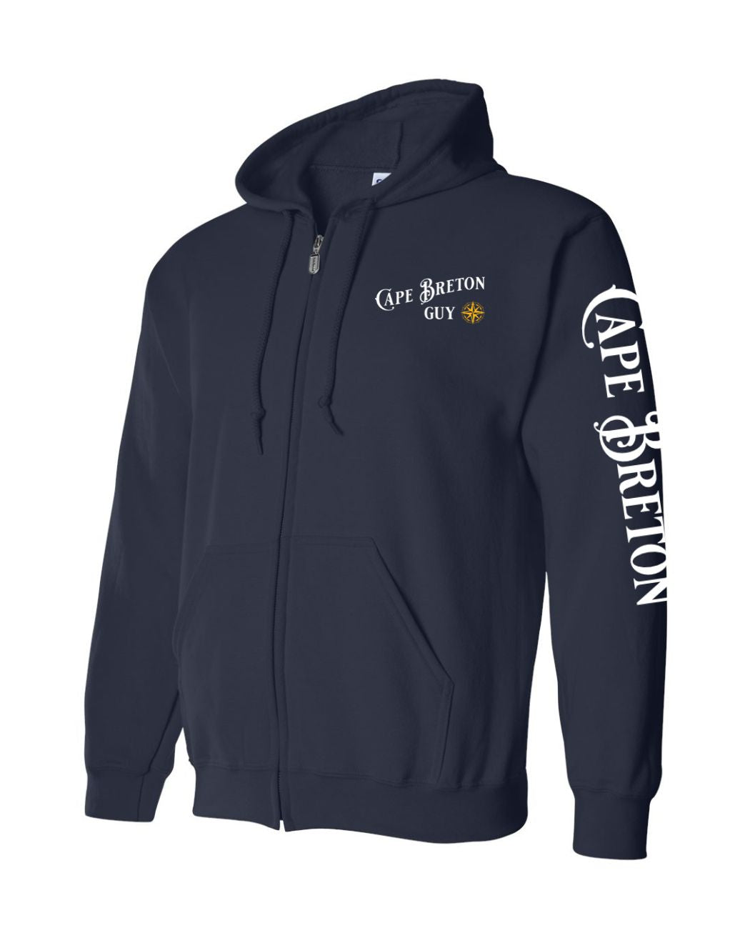 Cape Breton Guy Yellow Compass  Left Chest and Sleeve Zip Hoodie