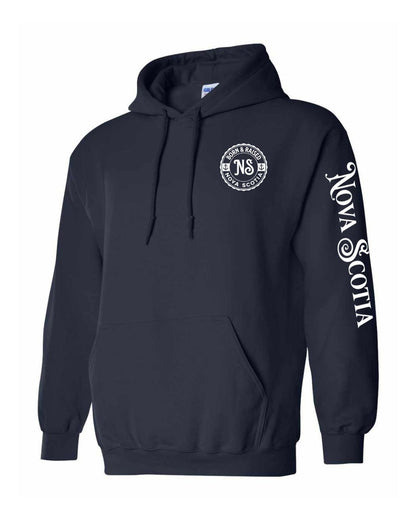 Born and Raised Nova Scotia Left Chest and Sleeve Pullover Hoodie