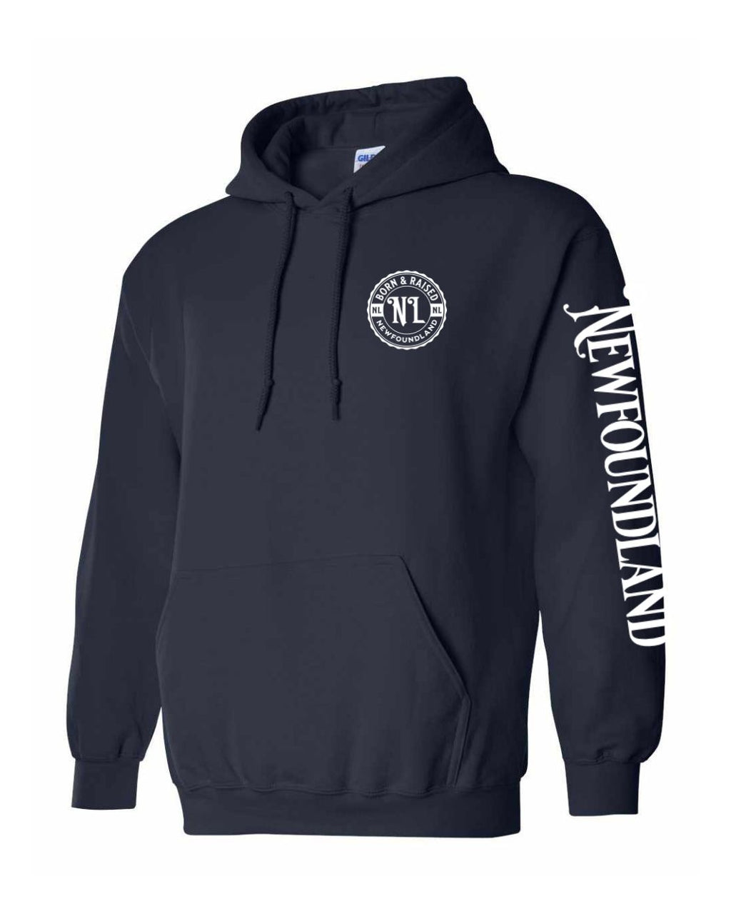 Born and Raised NFLD Left Chest and Sleeve Pullover Hoodie - Unisex