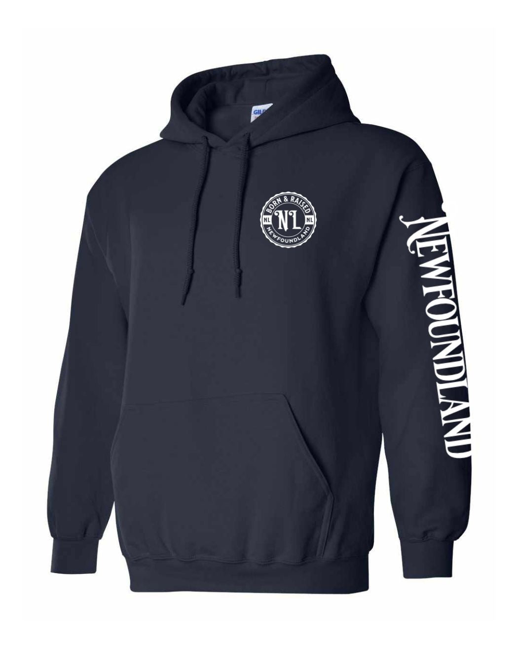 Born and Raised Newfoundland Left Chest and Sleeve Pullover Hoodie