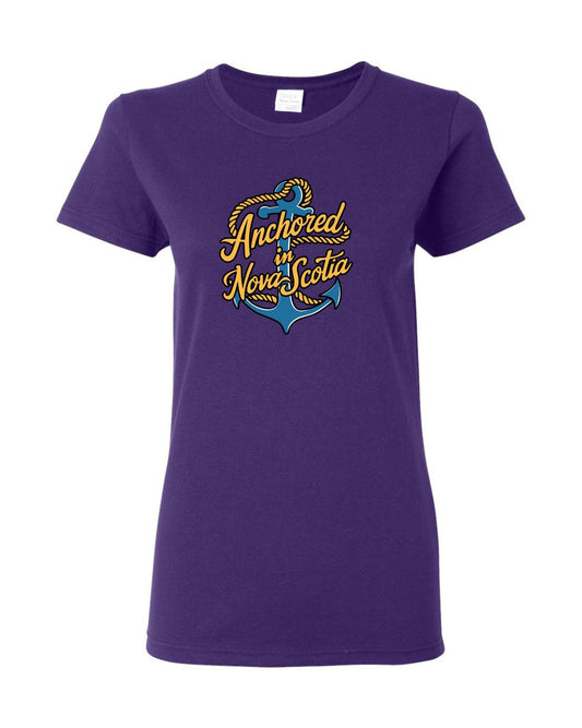 Anchored in Nova Scotia Full Front Womens Tee
