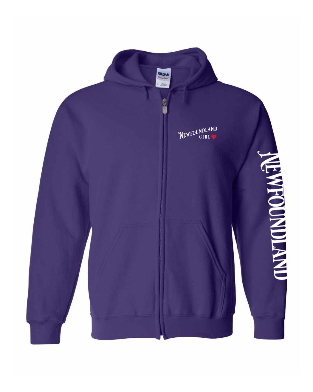 NFLD Girl Red Heart Left Chest And Sleeve Zip Hoodie - Unisex