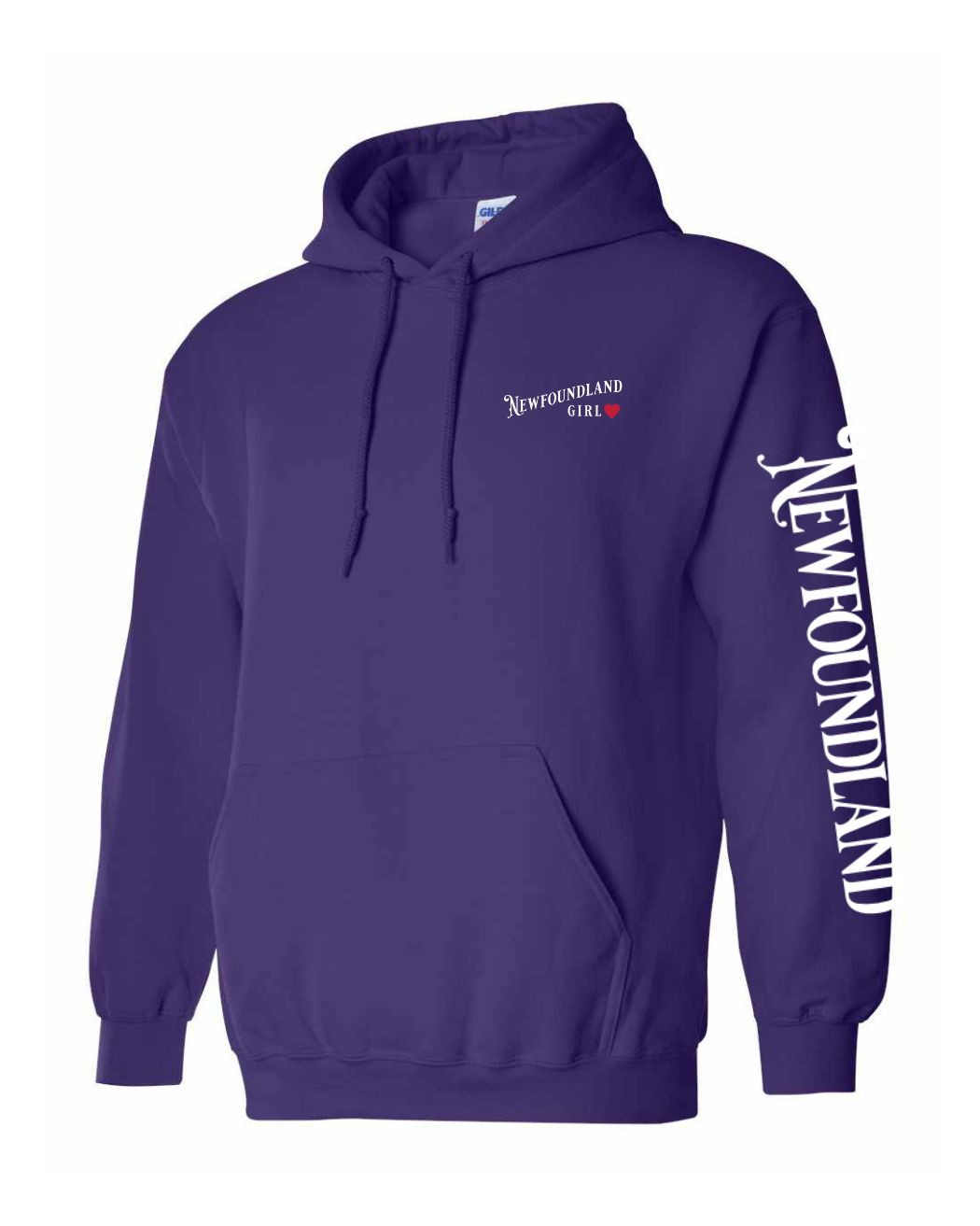 NFLD Girl Red Heart Left Chest and Sleeve Pullover Hoodie - Unisex