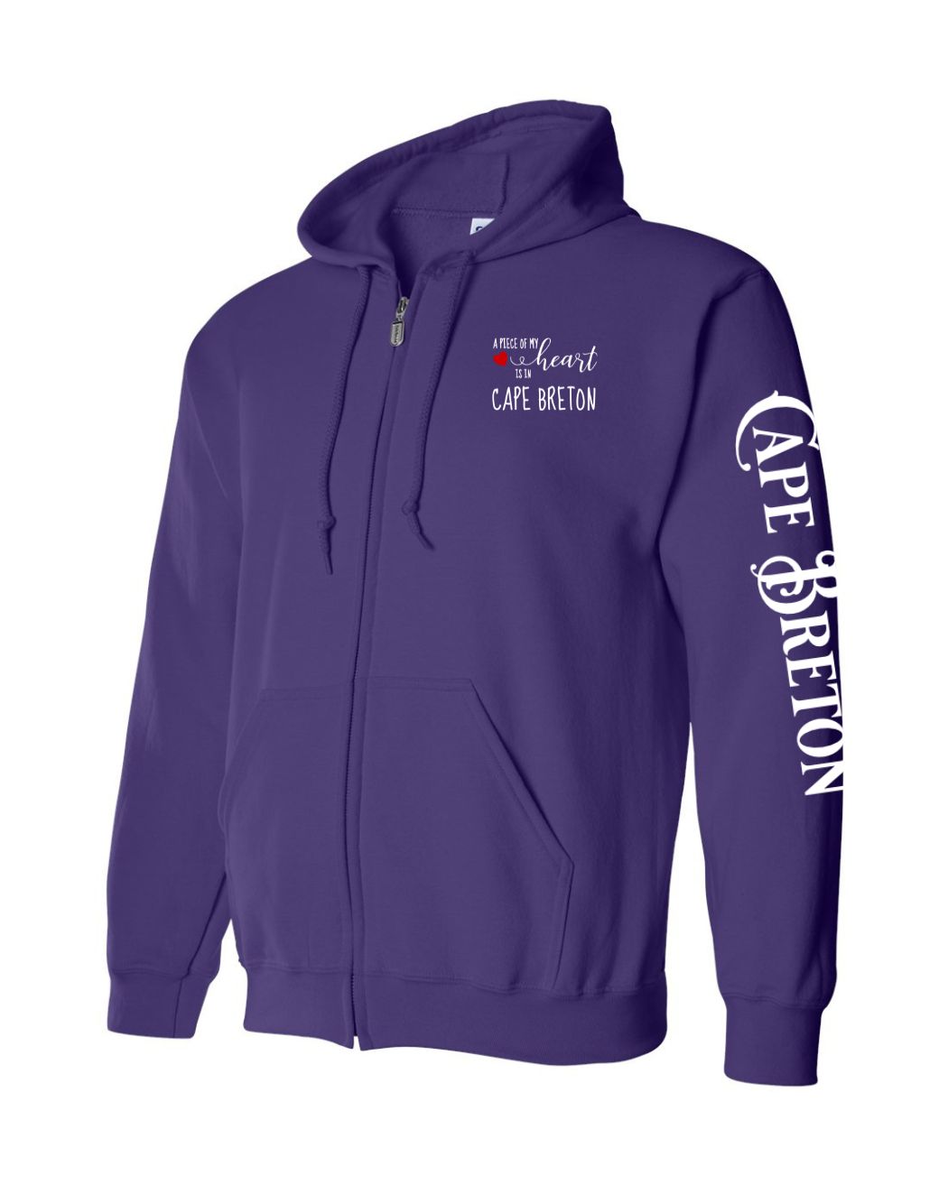 A piece of my heart is in Cape Breton Red Heart Left Chest and Sleeve Zip Hoodie