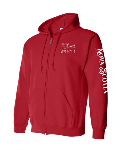 A piece of my heart is in Nova Scotia Left Chest and Sleeve Zip Hoodie