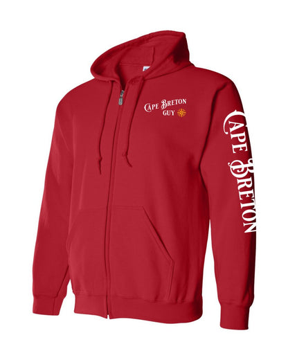 Cape Breton Guy Yellow Compass  Left Chest and Sleeve Zip Hoodie