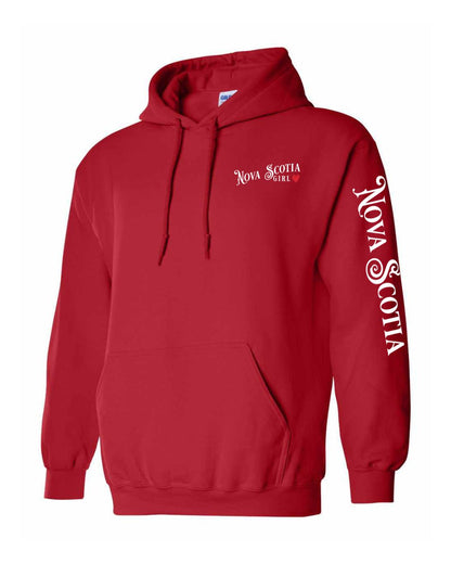 Nova Scotia Girl Red Heart Left Chest and Sleeve Pullover Hoodie