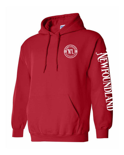 Born and Raised Newfoundland Left Chest and Sleeve Pullover Hoodie
