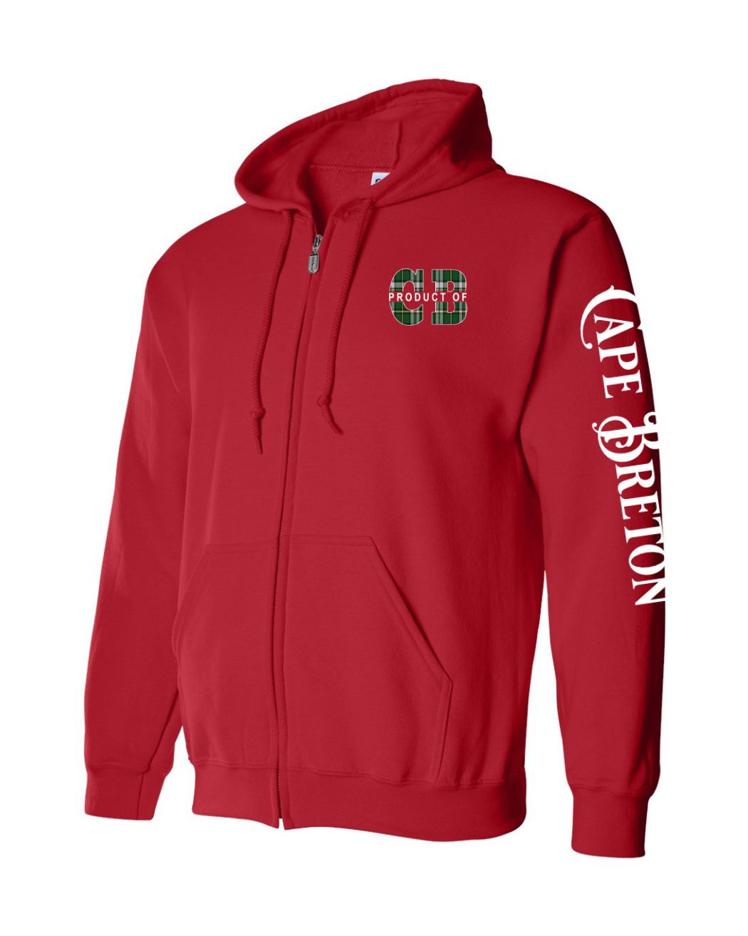 Product of Cape Breton Left Chest and Sleeve Zip Hoodie