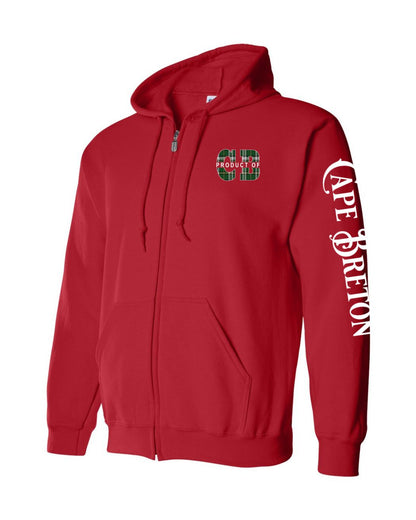 Product of Cape Breton Left Chest and Sleeve Zip Hoodie