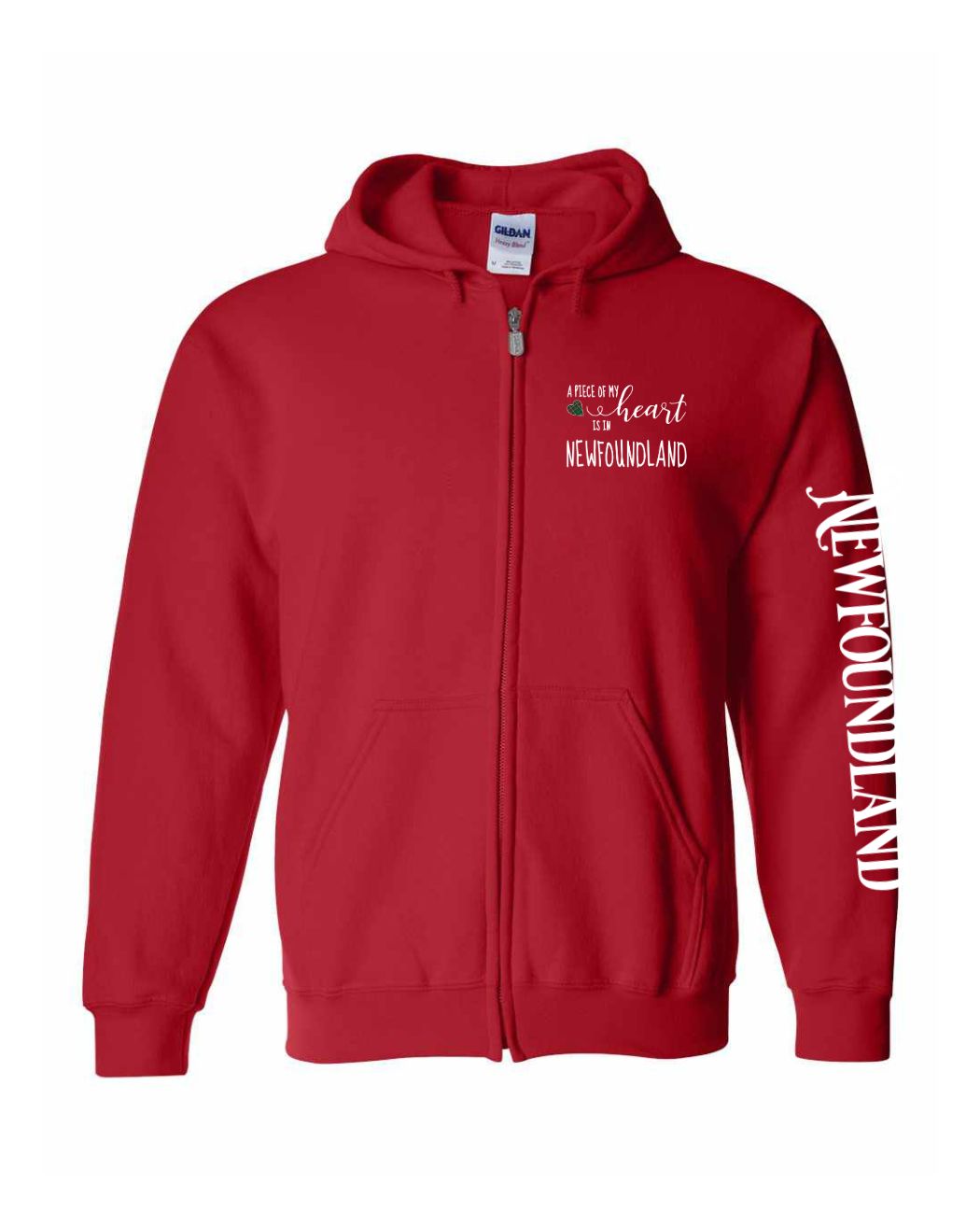 A piece of My heart in NFLD (Red Heart) Left Chest And Sleeve Zip Hoodie - Unisex