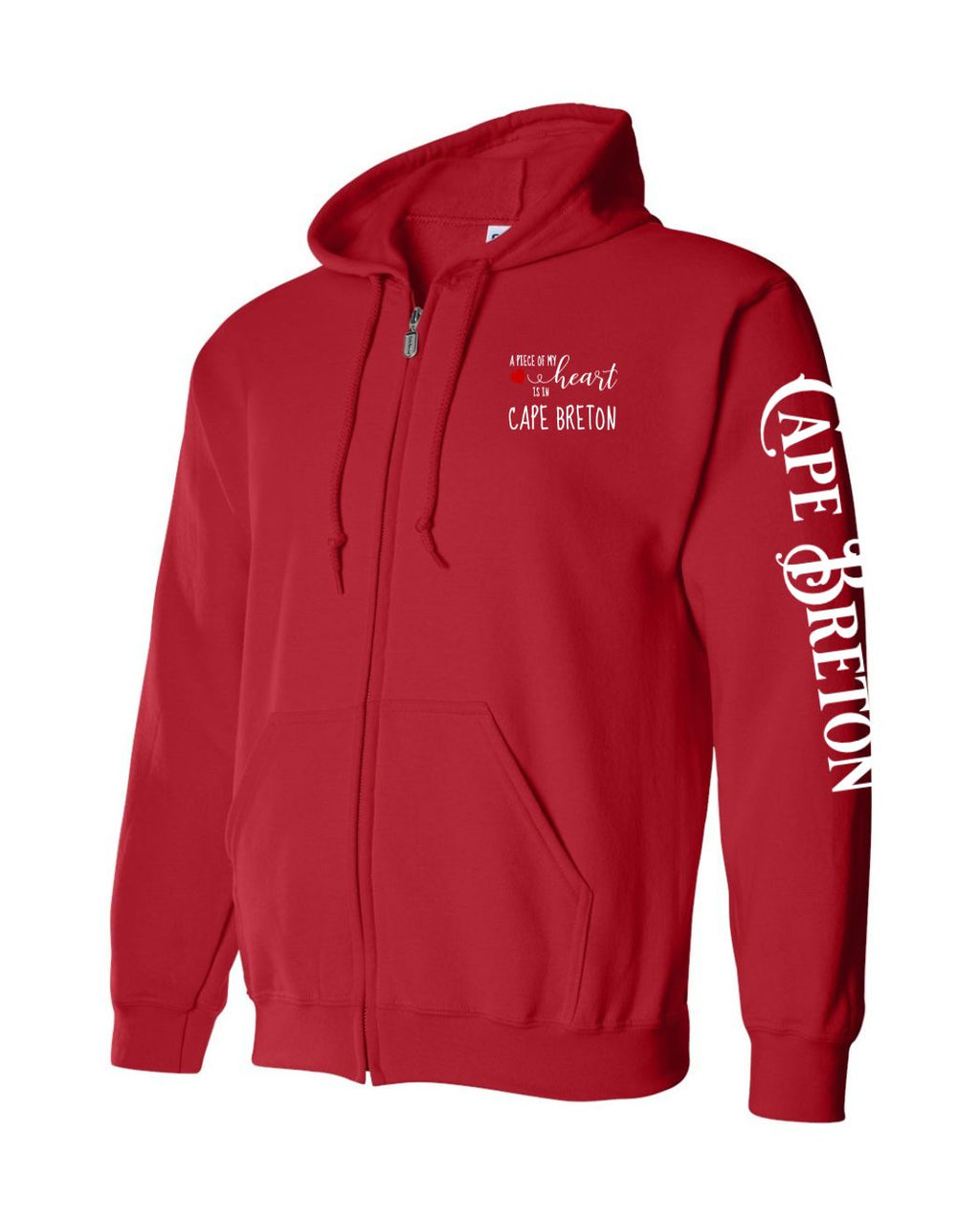 A piece of my Heart CB Red Heart Left Chest and Sleeve Zip Hoodie - Unisex