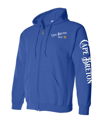 Cape Breton Guy Yellow Compass  Left Chest and Sleeve Zip Hoodie