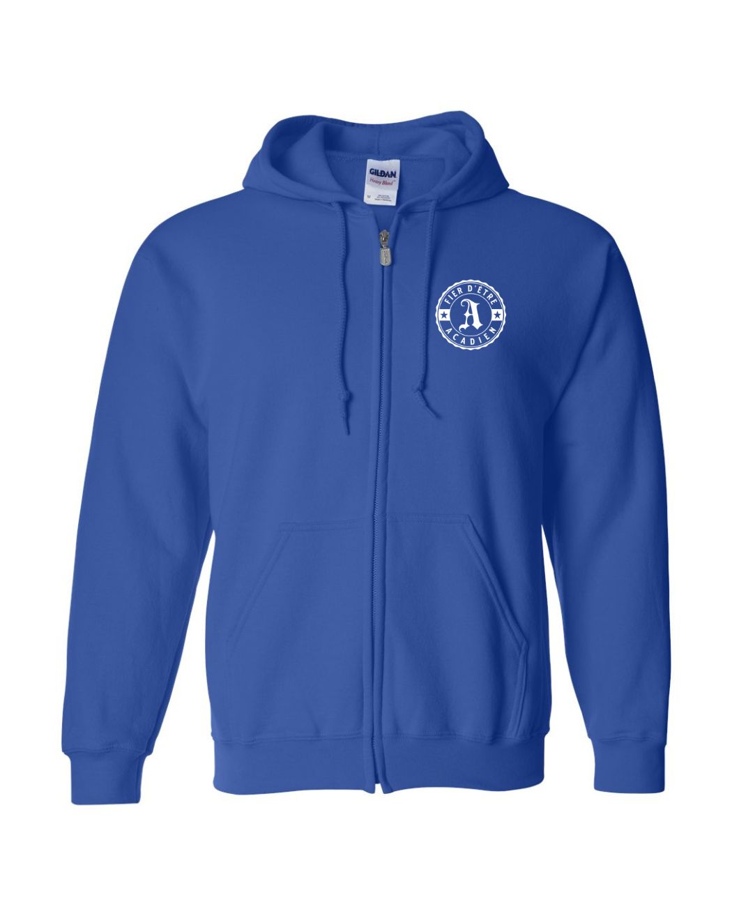 Fier D'etre Acadien White Design Left Chest Only French Zip Hoodie